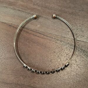 Silver Tone Double Band Bracelet with Onyx Coloured Gems